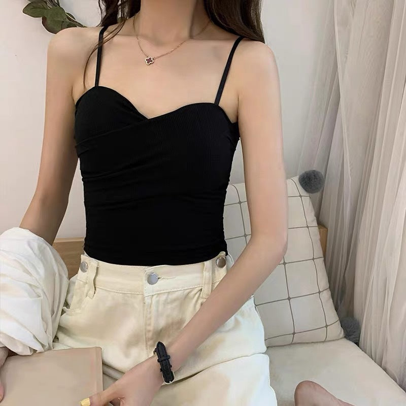 New Solid Color Small Camisole Women's Pure Cotton With Chest Pad