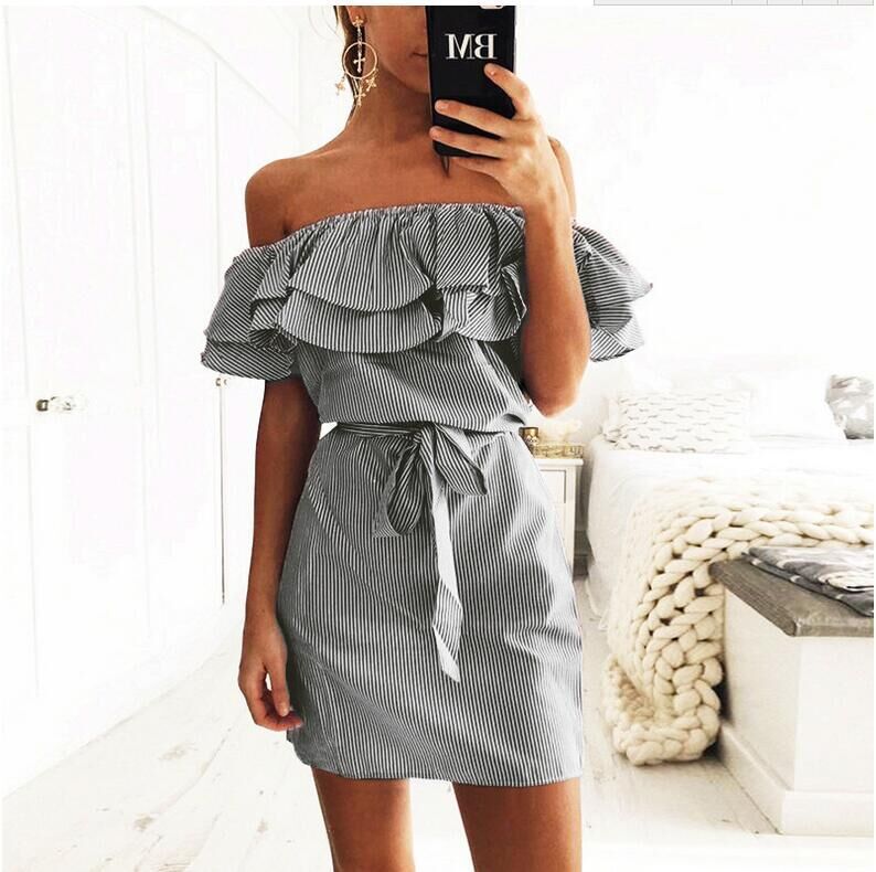 Women's ruffled sleeve striped dress