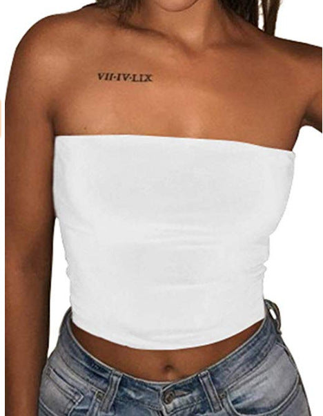 Women's solid color sexy slim tube top T-shirt