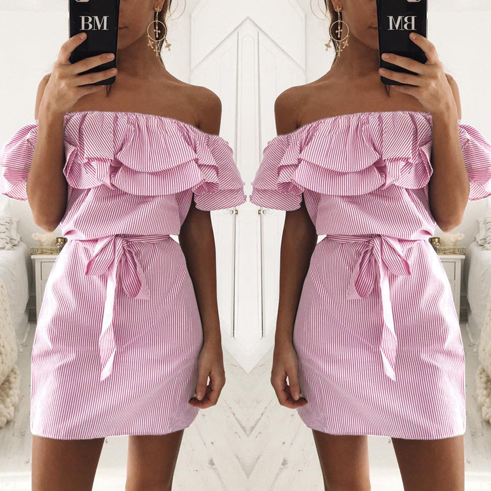 Women's ruffled sleeve striped dress