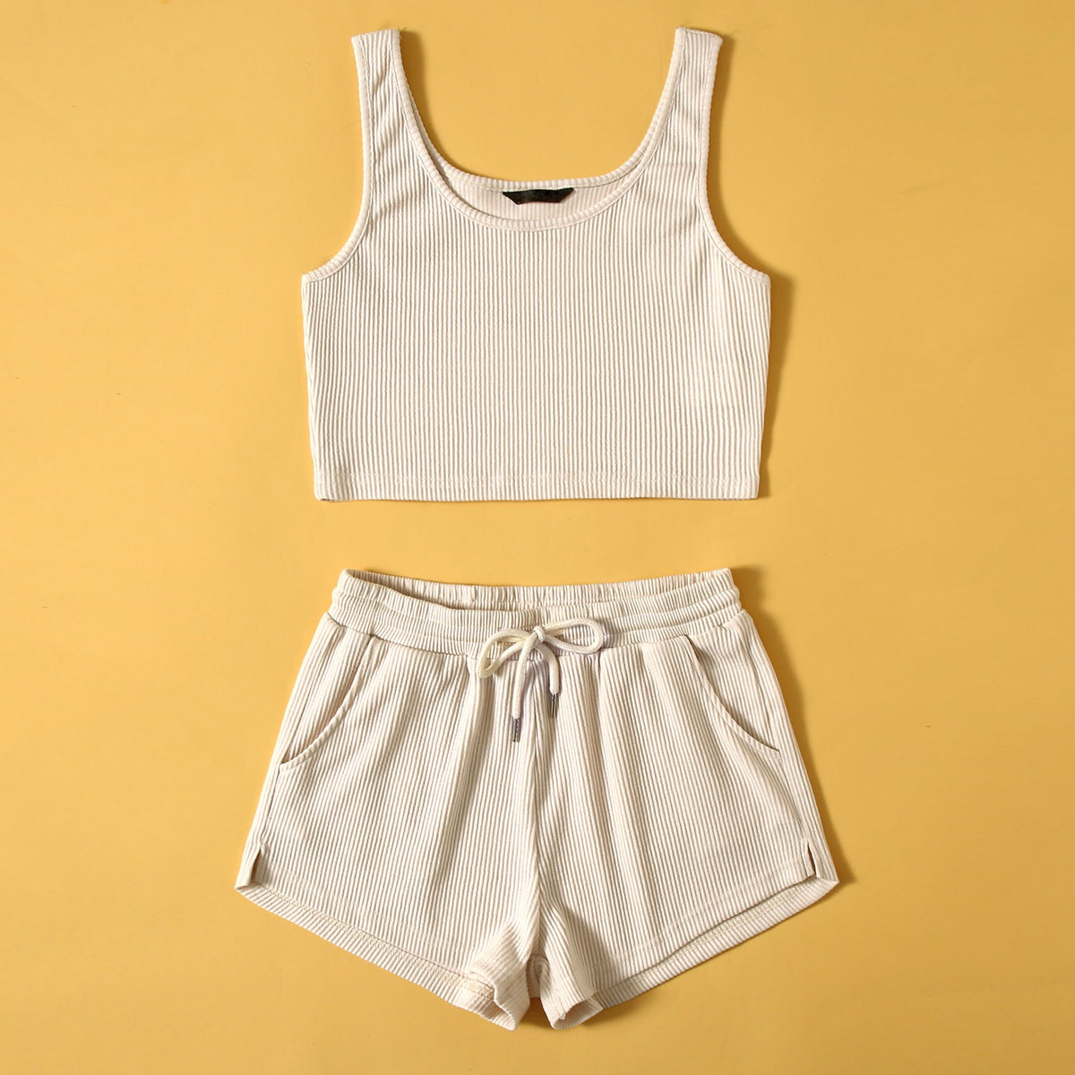 Solid Color Camisole Vest Slim Fit Mid Waist Shorts Casual Fashion Suit