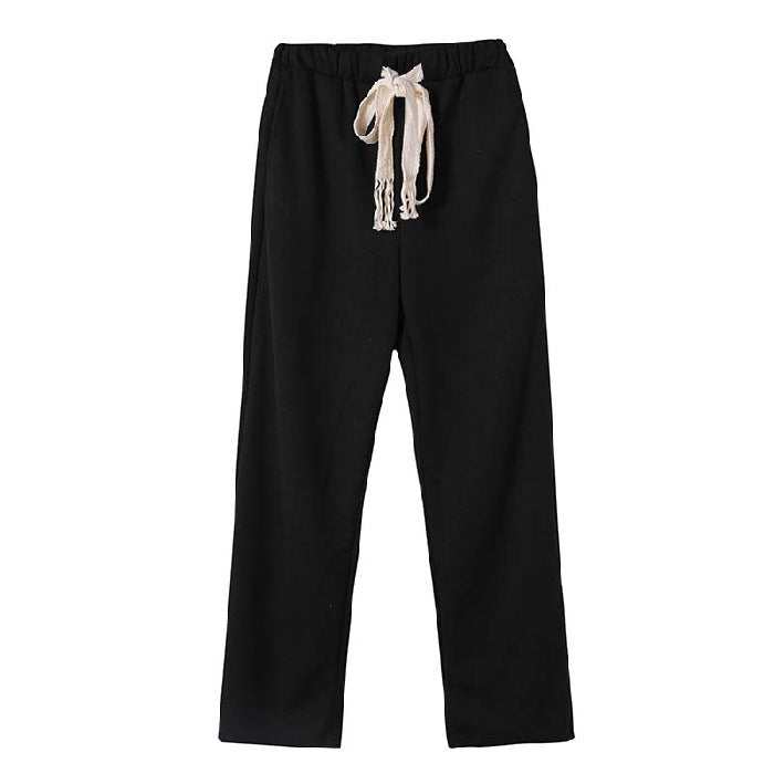 Women's Braided Drawstring Straight Casual Trousers