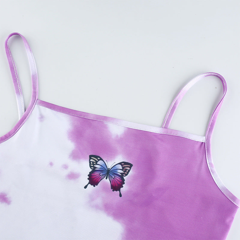 Fashion butterfly print tie-dye suit