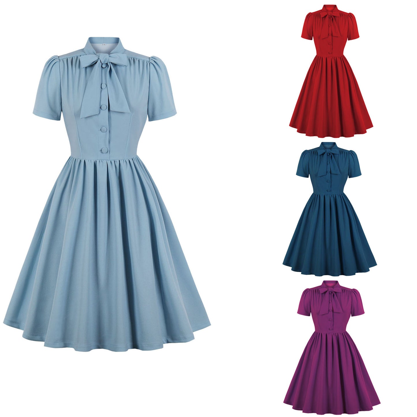 Women's Lace Up Solid Color Swing Dress