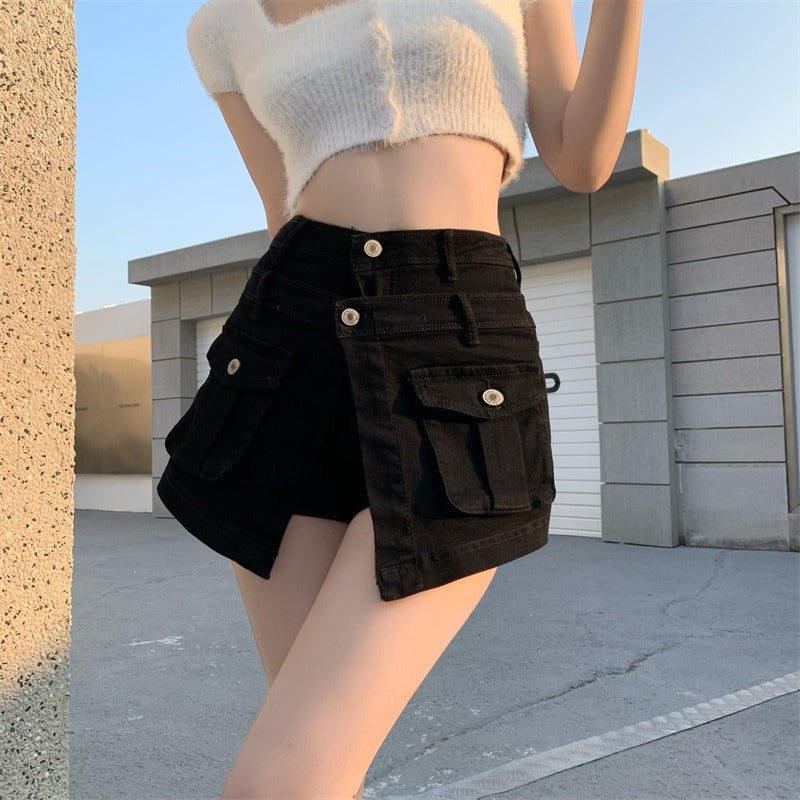 Irregular High Waist Layered Denim Culottes