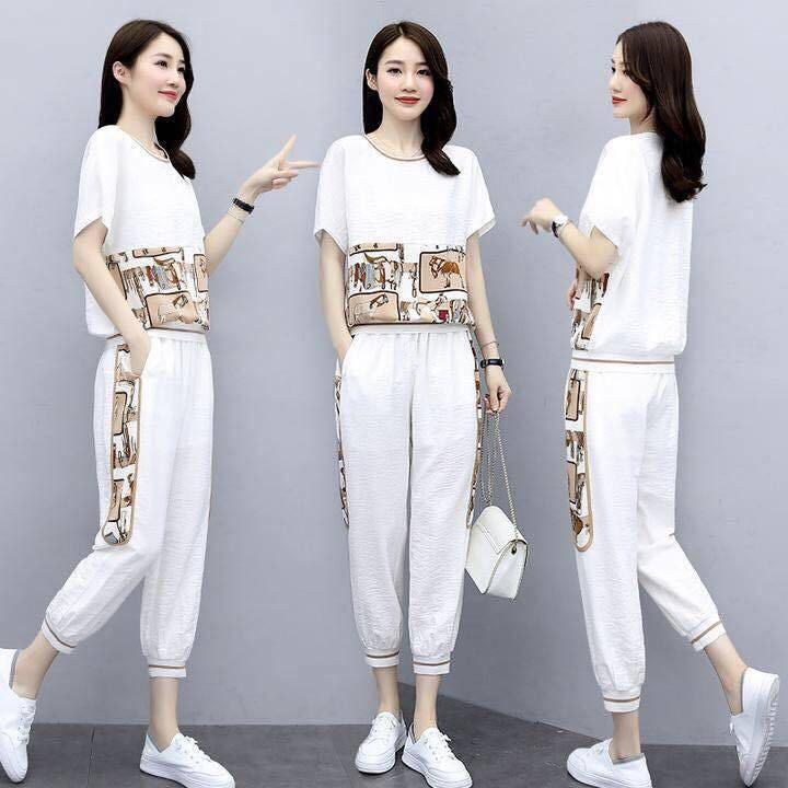 Fashion Sports Suit Women's Plus Size Women's Short-sleeved Two-piece Suit