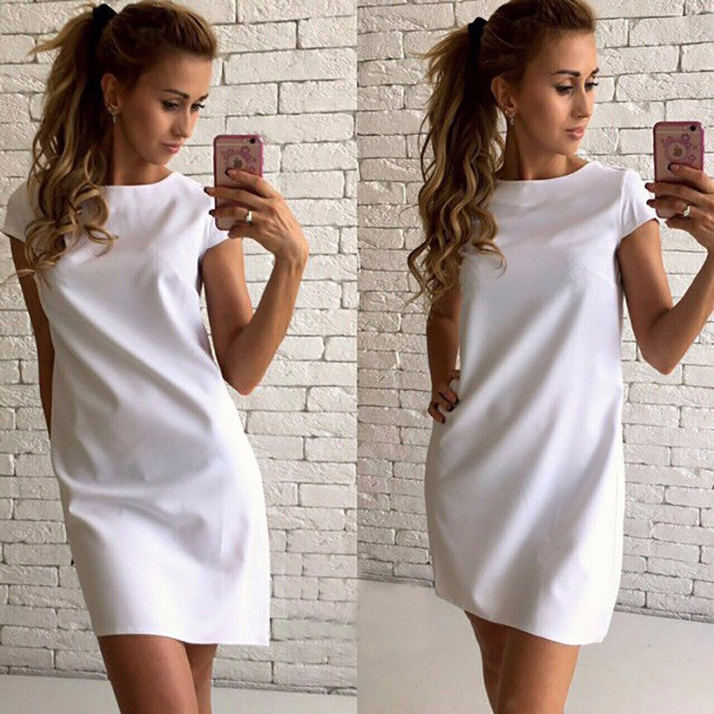 Fashion Short Sleeve Round Neck Loose A-line Dress