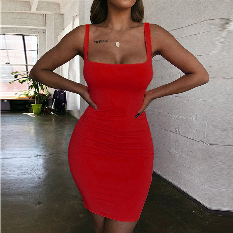 Women's Fashion Candy Color Package Hip Tank Dress
