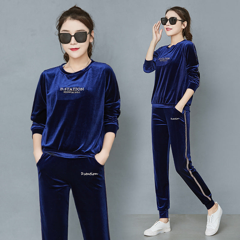 Spring And Autumn Gold Velvet Long Sleeve Loose Sports Jacket