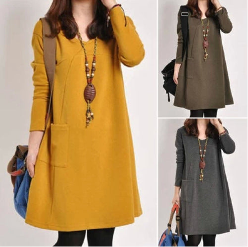Mid-length Solid Color Plus Size Slimming Dress