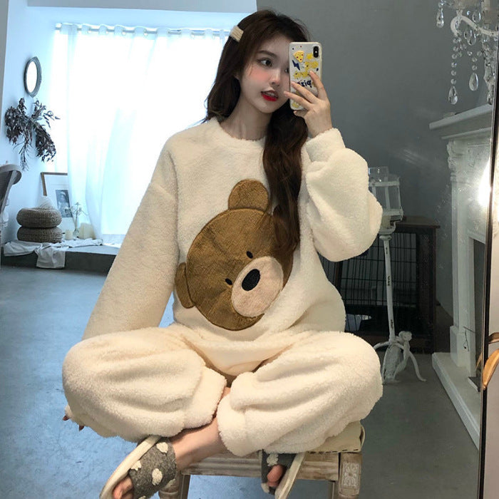 Women's Thickened And Fleece Coral Fleece Pajamas