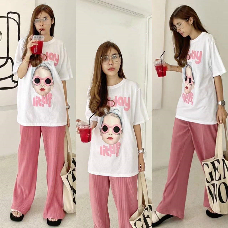 Women's Fashion Cartoon Glasses Girl Print Set