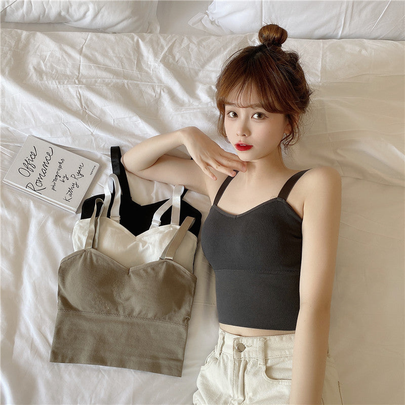 Wide Shoulders, Beautiful Back, Solid Color, Wrapped Chest, Adjustable Shoulder Straps, Sports Gathered Vest With Chest Pads