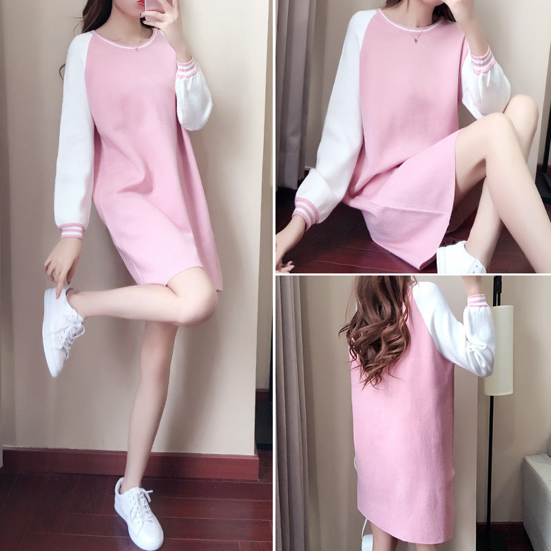 Loose Round Neck Korean Solid Color High Waist Base Skirt