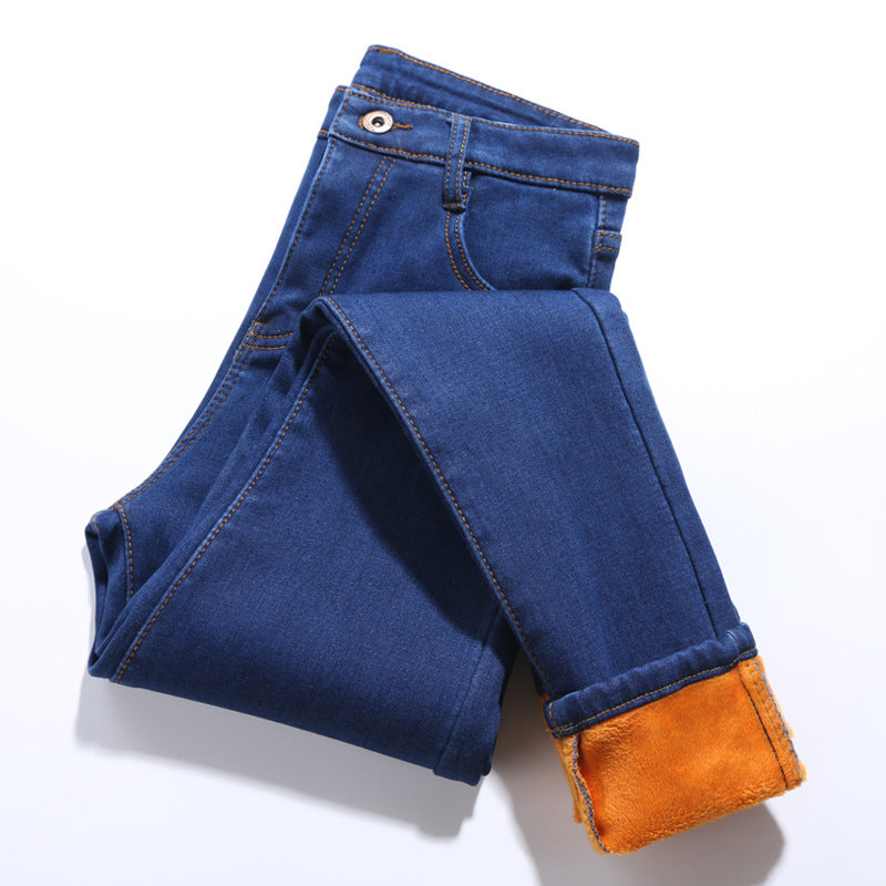Women's Temperament High Waist Elasticity Plus Velvet Jeans