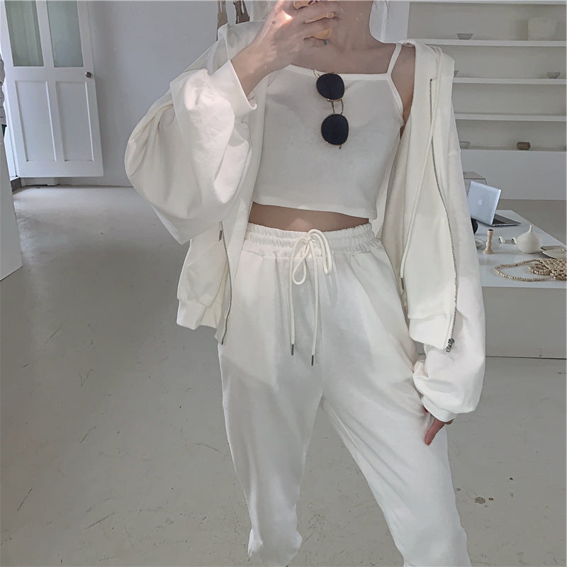 Sweater jacket + camisole + slacks