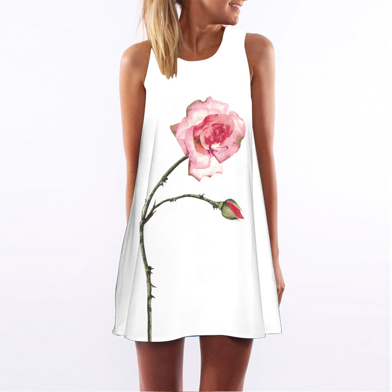 Retro digital print round neck dress
