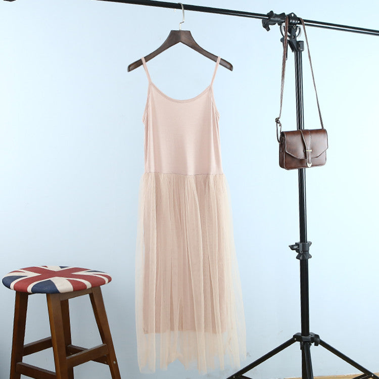 Stitching dress, high waist mesh skirt, camisole, mid-length skirt, pregnant women
