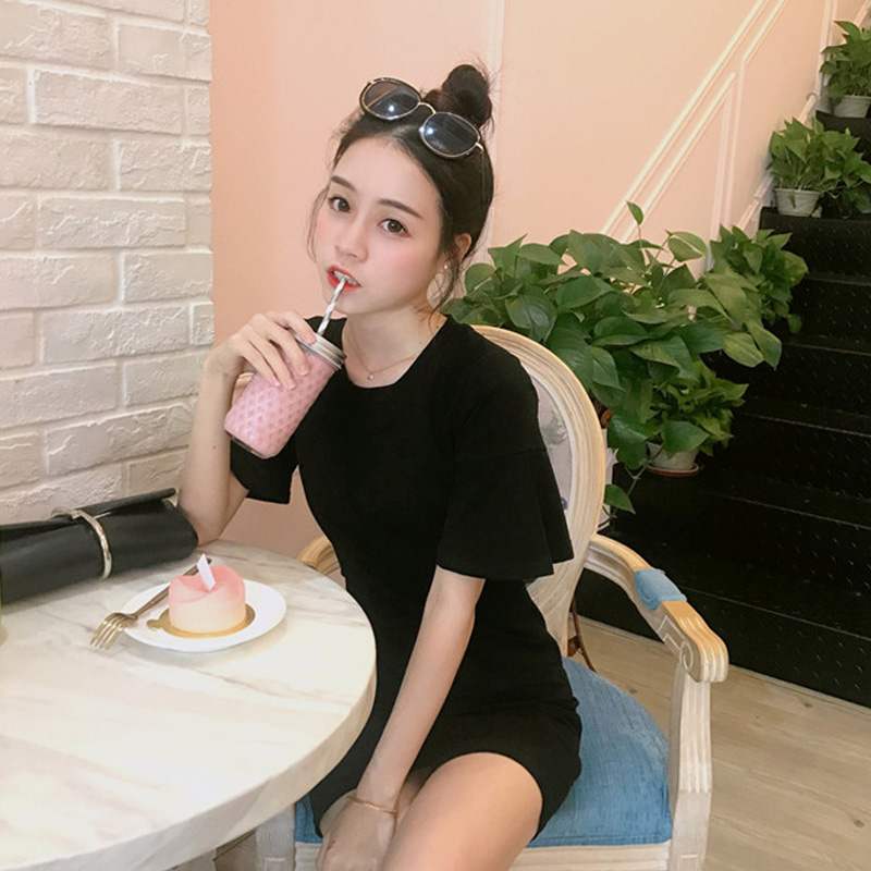 Halter female Korean version of thin black skirt short skirt