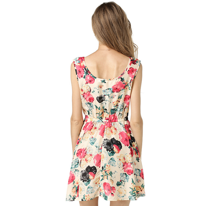 USA SIZE Summer bottom skirt Sleeveless printed chiffon dress Floral vest dress
