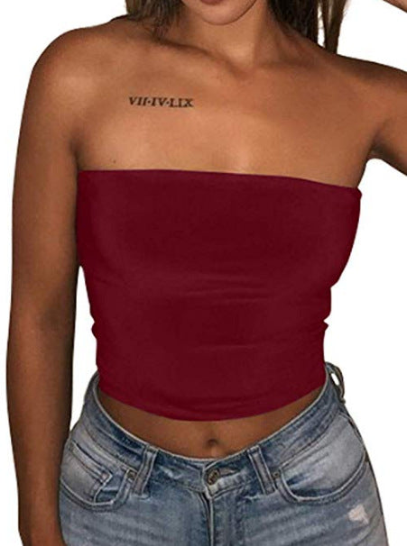 Women's solid color sexy slim tube top T-shirt