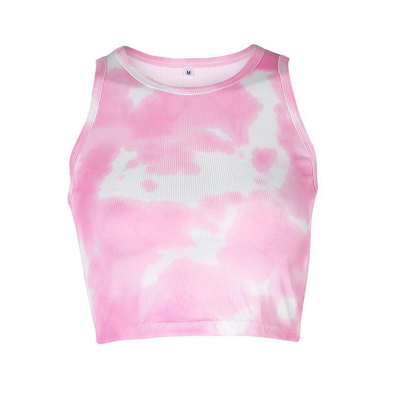 Tie-dye rainbow color slimming casual good top