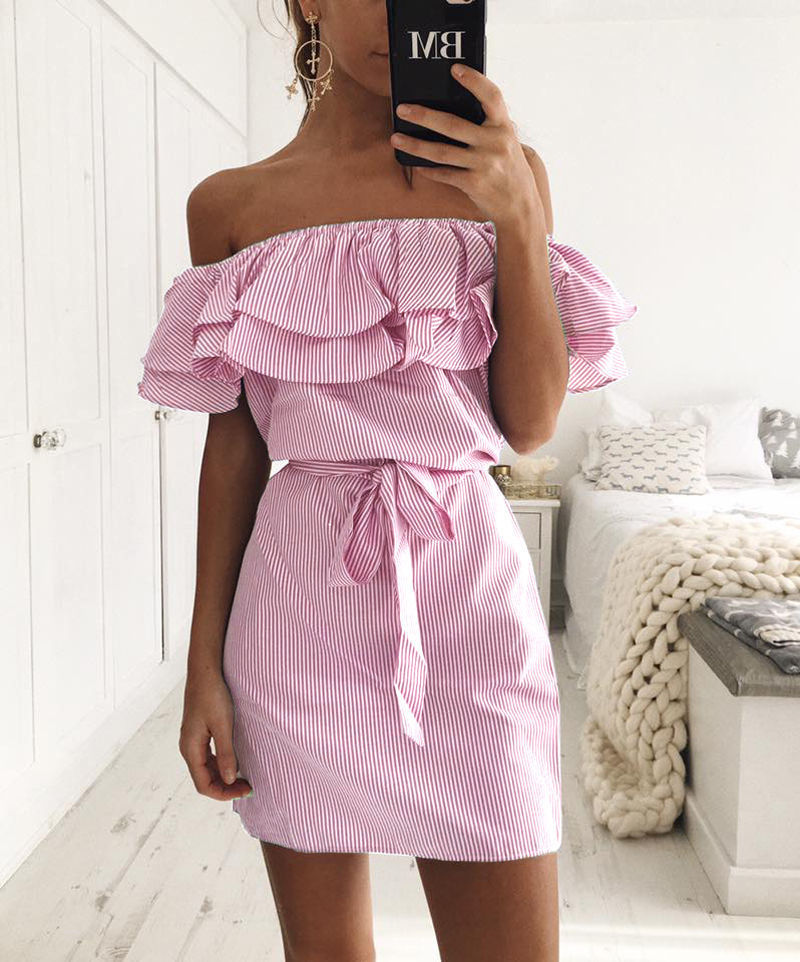 Women's ruffled sleeve striped dress