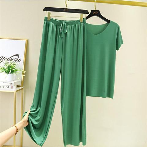Ladies Temperament Sports Casual Wide Leg Pants Short Sleeve Two Piece Set
