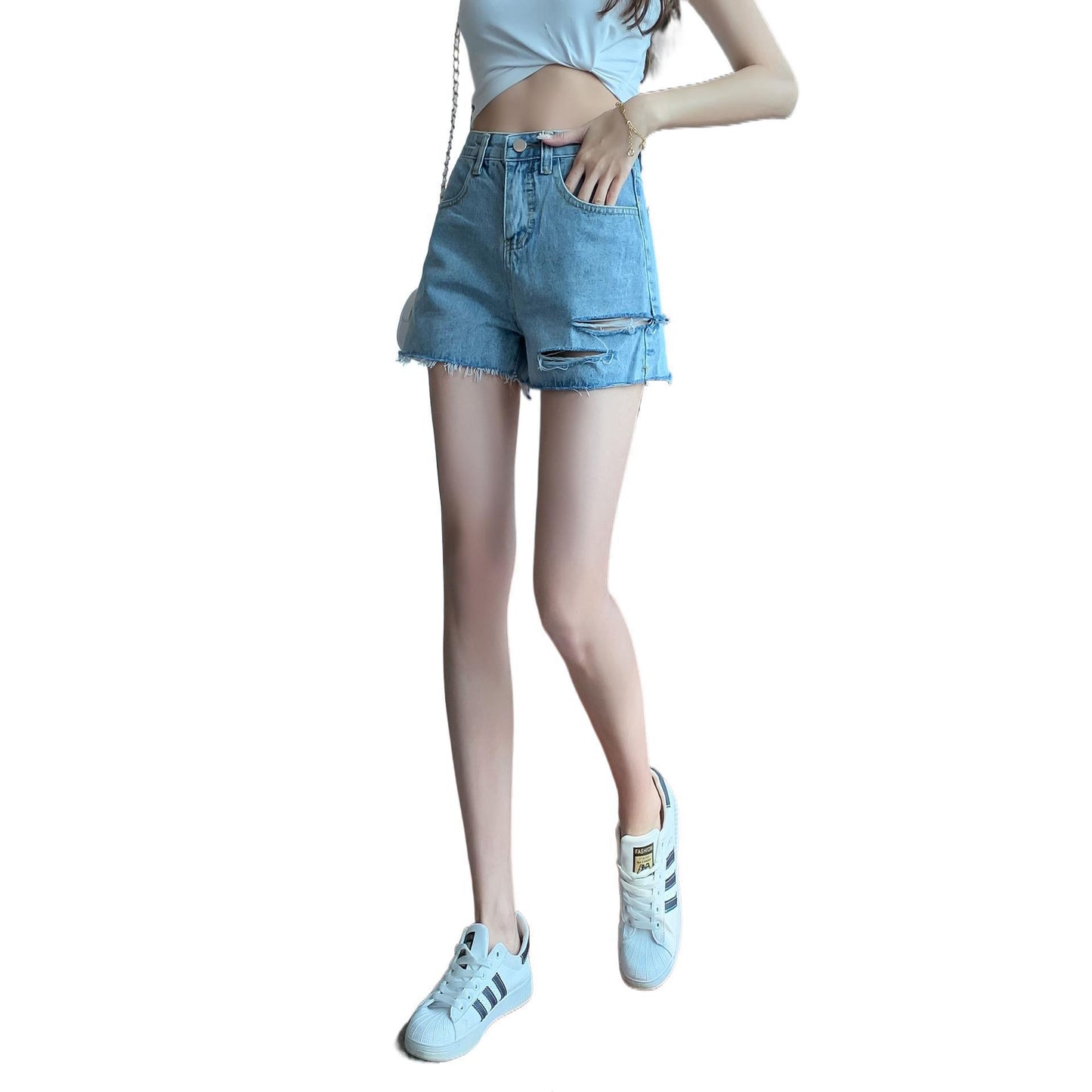 High Waist Printed Lettering Shredded Wide-Leg Shorts