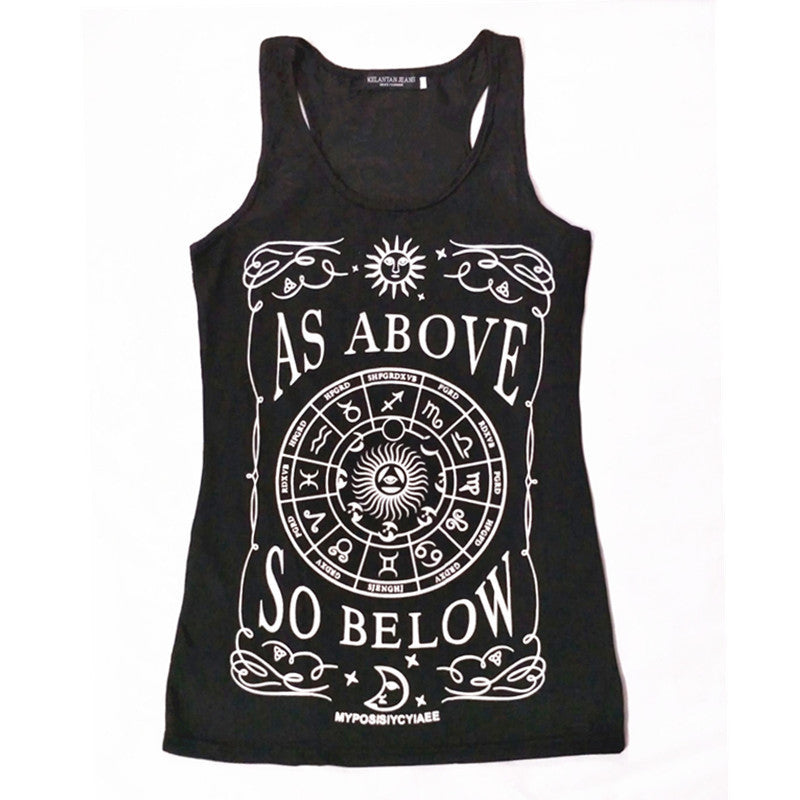 Geometric Garden Plate Letter Print Sleeveless Vest T-shirt For Women