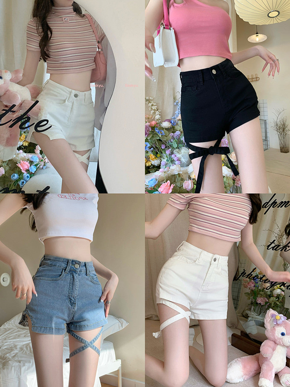 Lace Up Straight Denim Shorts Women's Thin