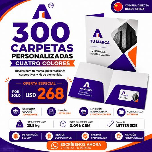 300 Carpetas Personalizadas full color con logo.