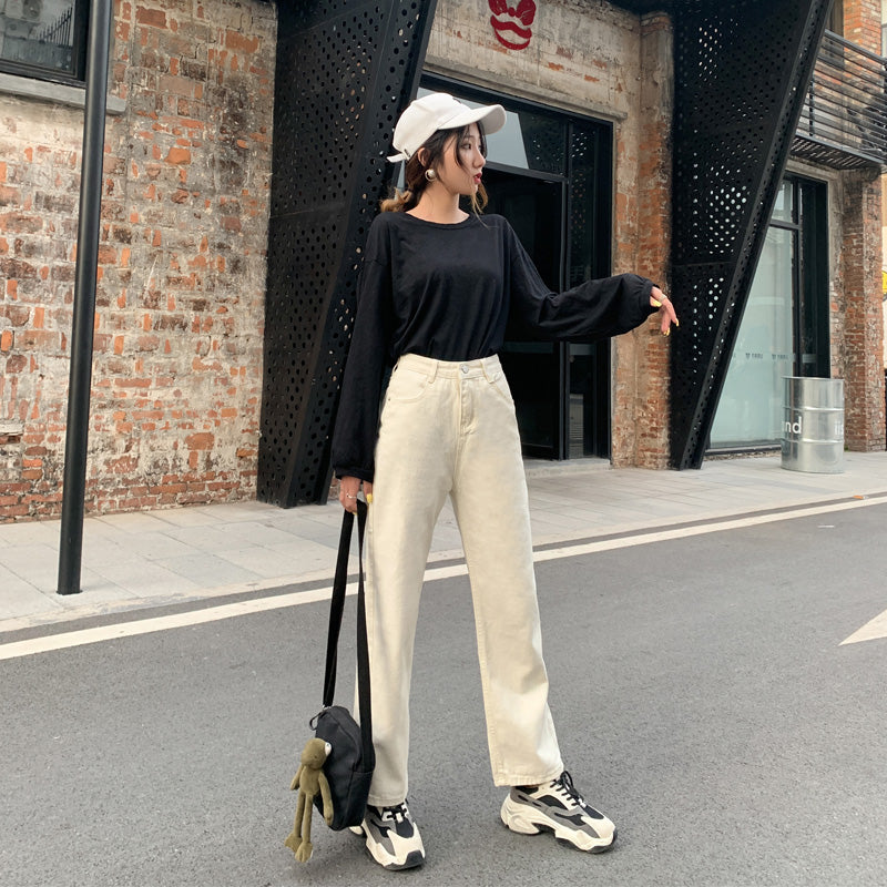 Women's Summer Retro Loose High-waisted Wide-leg Jeans