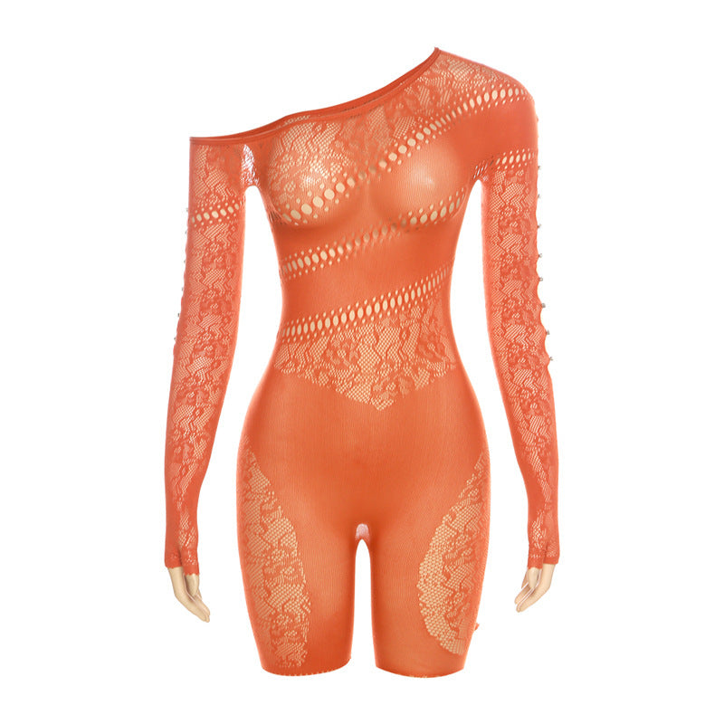 Sense Mesh See Through High Waist Long Sleeves Jumpsuit