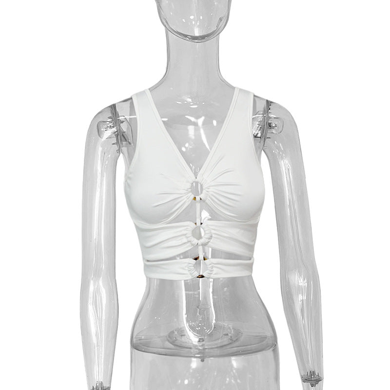 Women's Summer Long-sleeved Navel Ring Cutout Top T-shirt
