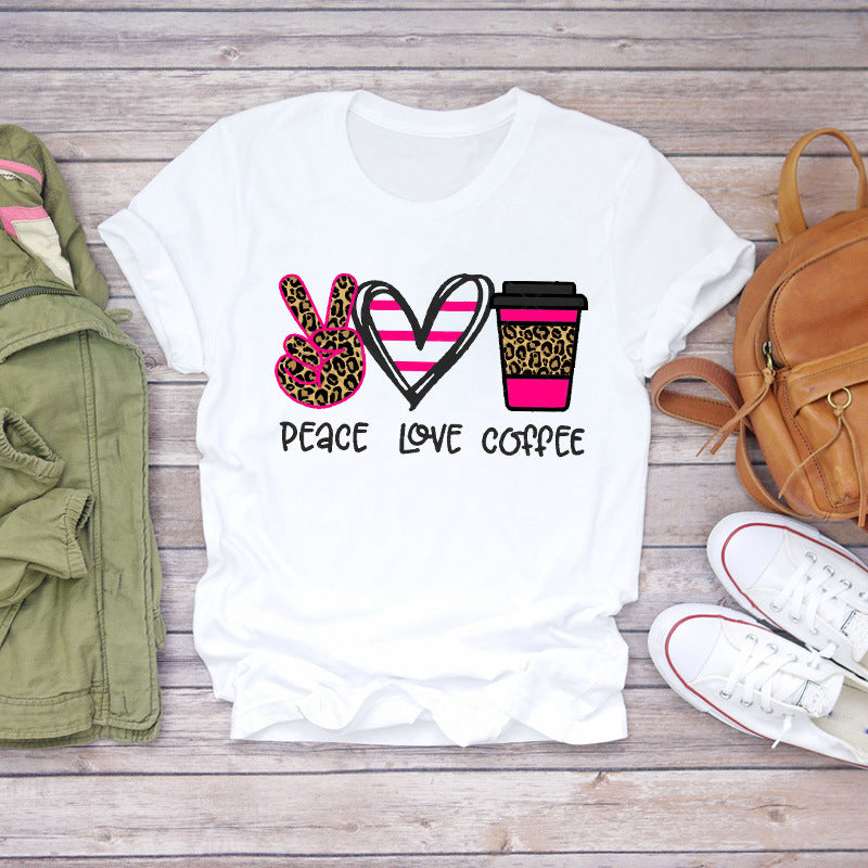 Watercolor Love Fashion Print Short-sleeved T-shirt Women's Trend