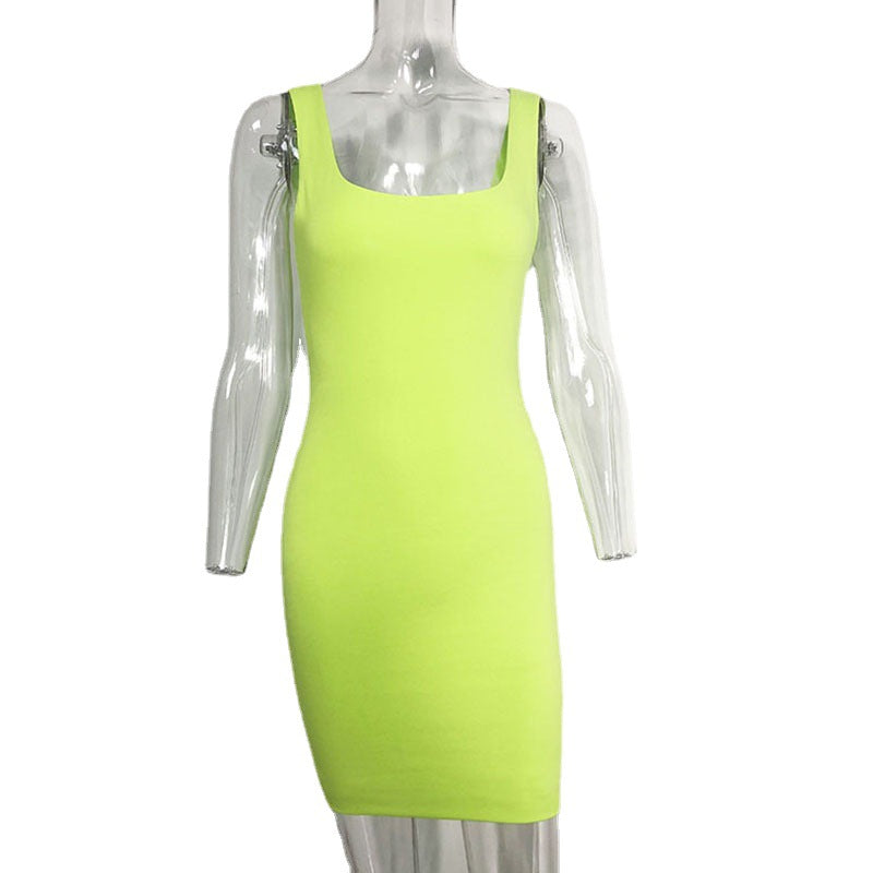 Women's Fashion Candy Color Package Hip Tank Dress