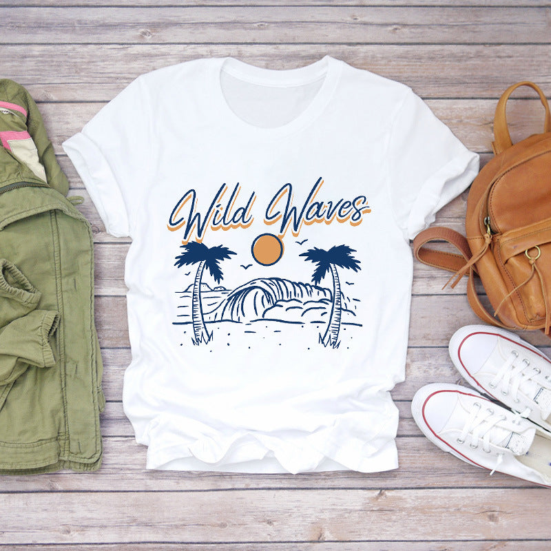 Watercolor Love Fashion Print Short-sleeved T-shirt Women's Trend