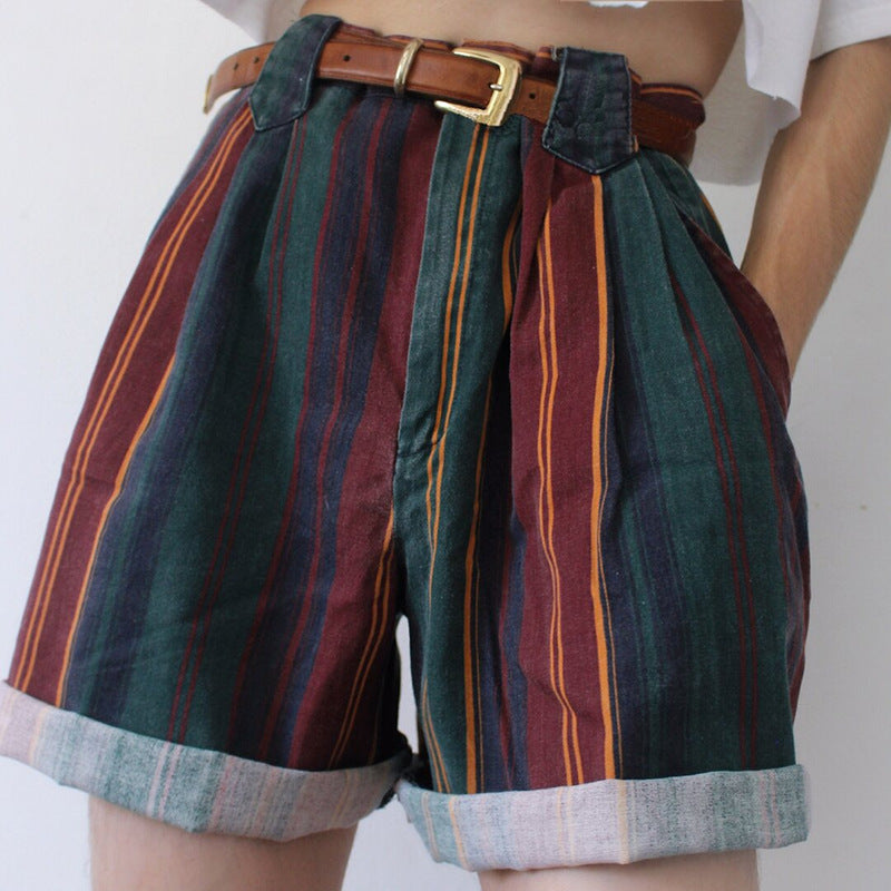 Women's High Waist Large Size Wide Leg Rolled Summer Sports Casual Shorts