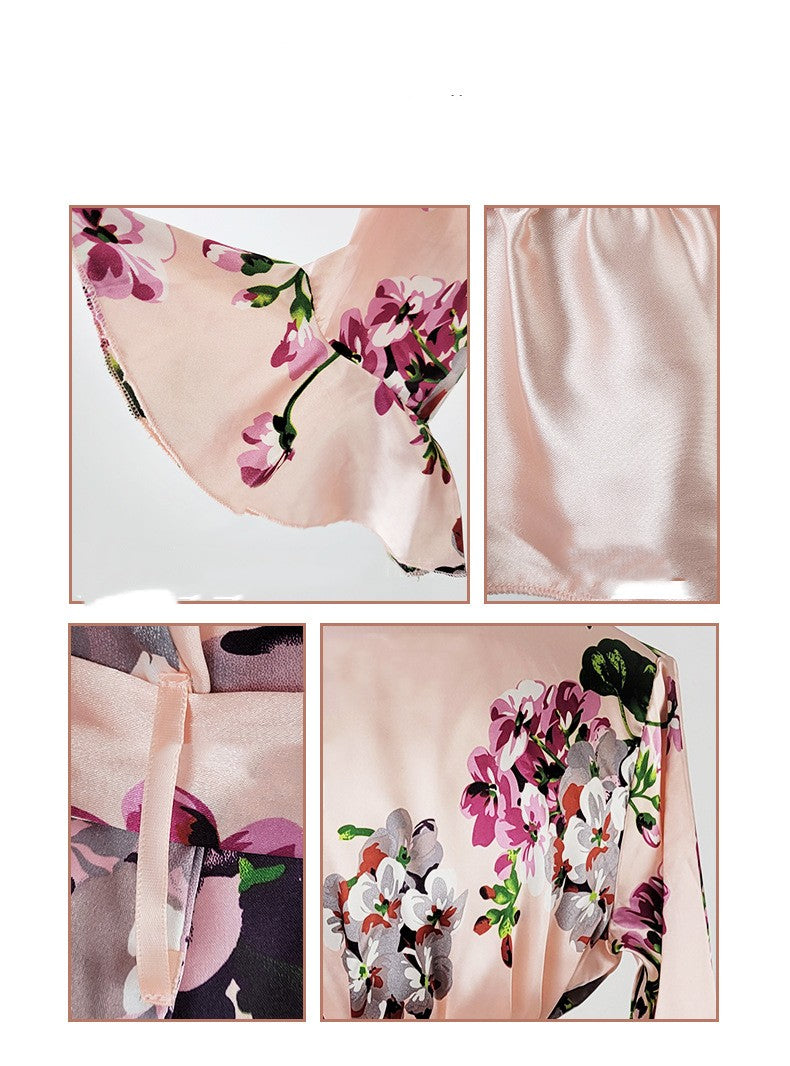 Lady's Colored Dinghe Printed Leaf-edged Pajamas