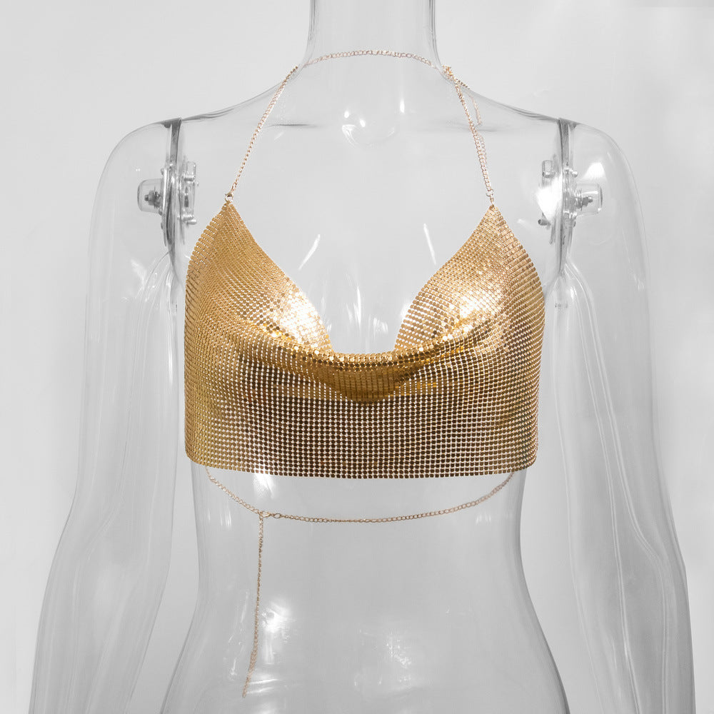 Sequined Personalized Metal Strap Top