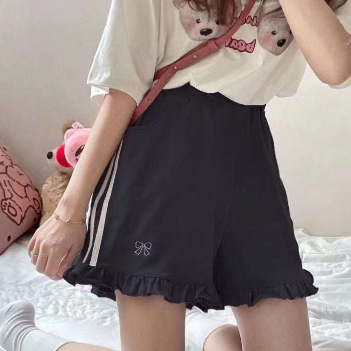 Summer Sports Girls' Japanese Embroidered Loose Slimming And Wide Leg Shorts