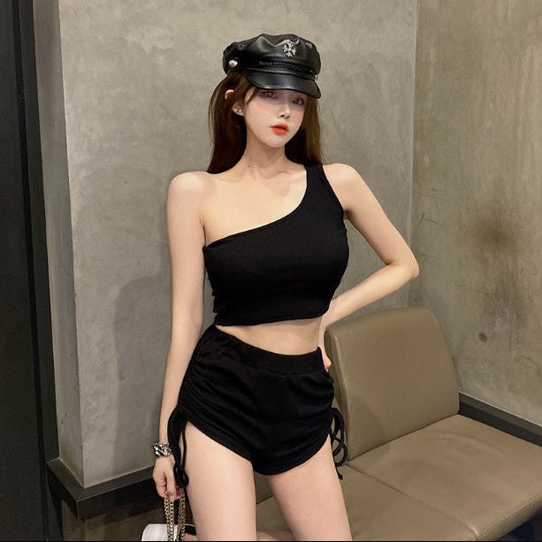 Women's Dancing Tank Top And High Waist Drawstring Shorts Two-piece Suit