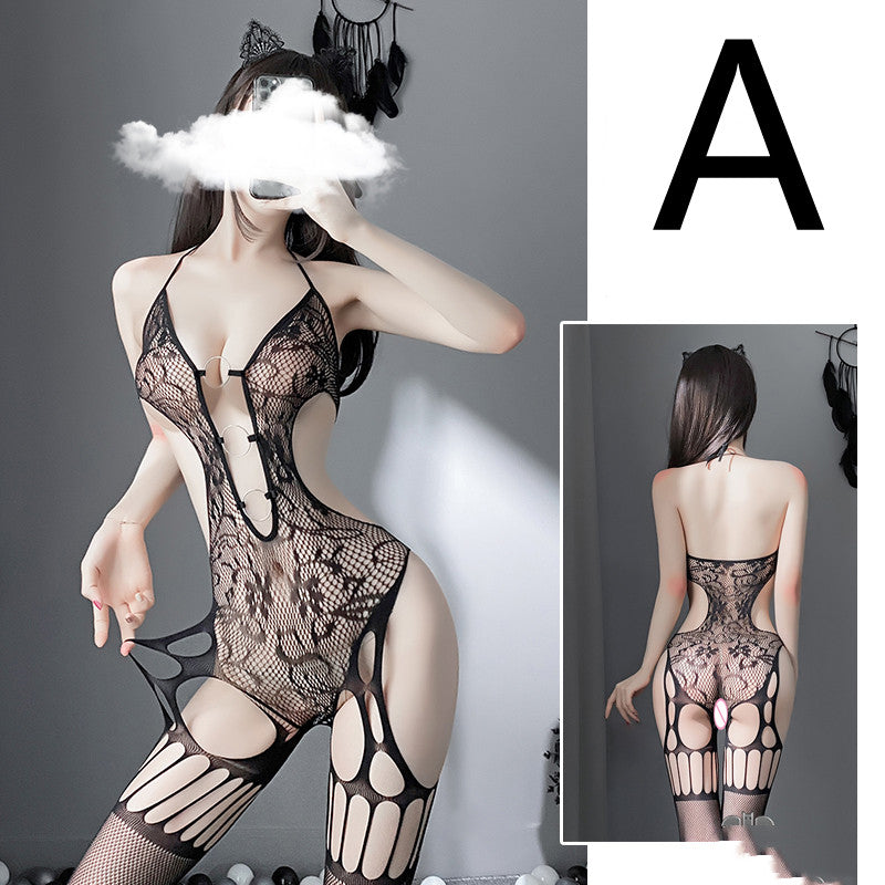 Sexy Lingerie Temptation Transparent Net Clothing One-piece Stocking Set