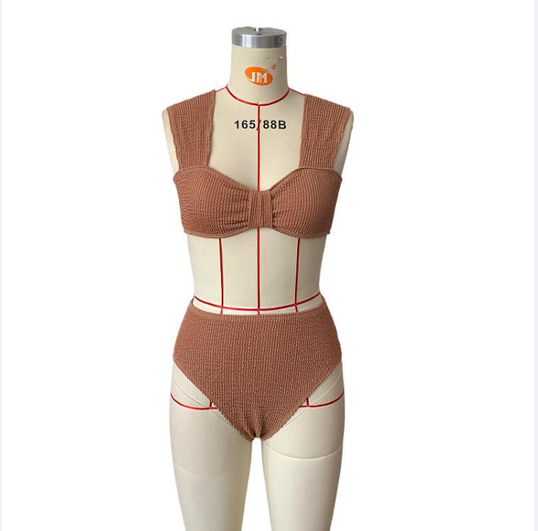 New Women's Split High Waist Special Fabric Solid Color Swimwear