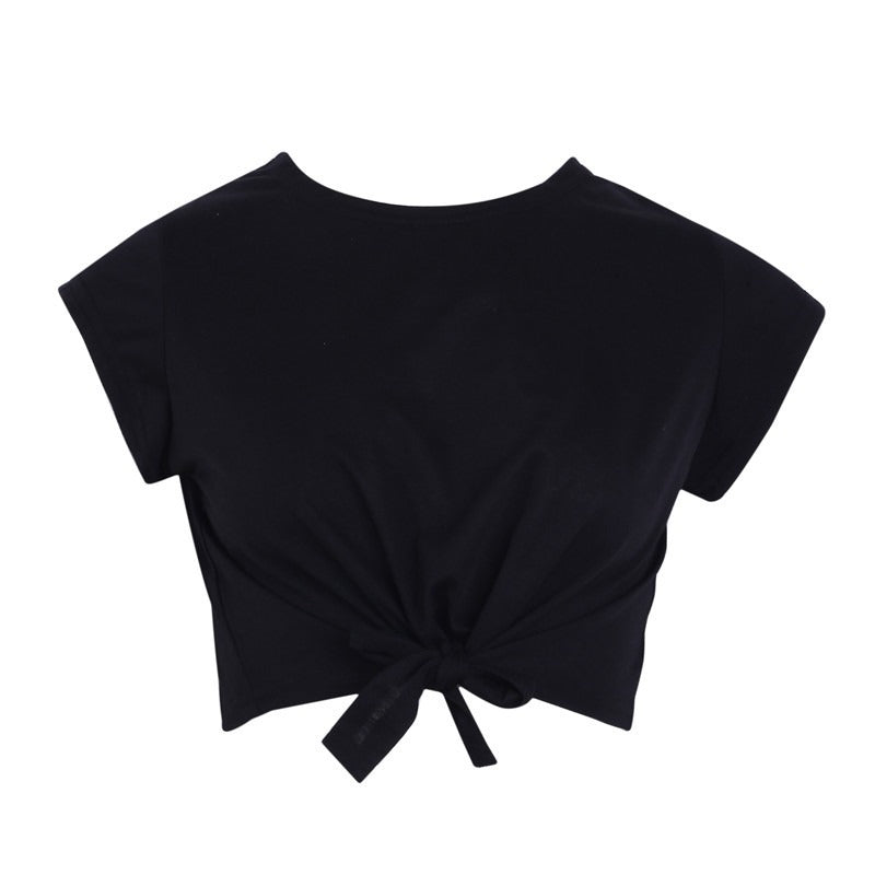 European And American Simple Short-sleeved Bow Lace-up Navel T-shirt Short Top