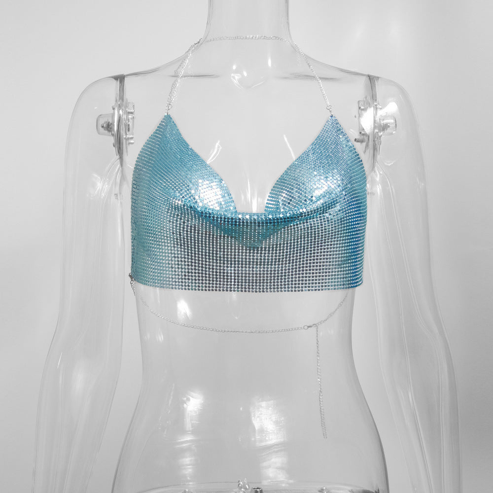 Sequined Personalized Metal Strap Top