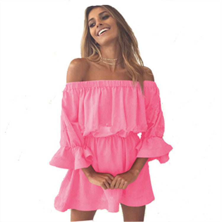 Women's Short Skirt Stretched All-around One-shoulder Dress