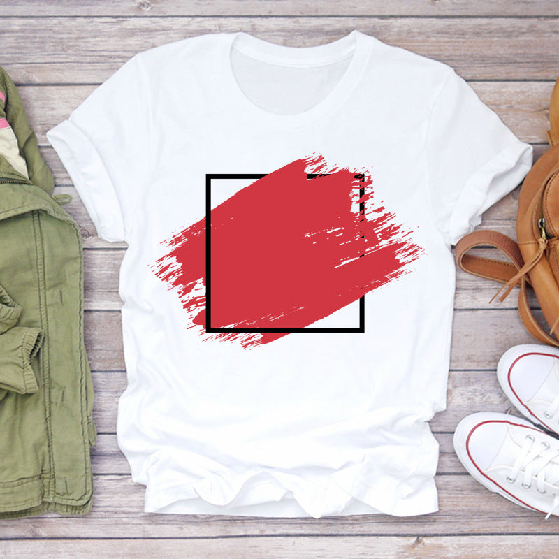 Watercolor Love Fashion Print Short-sleeved T-shirt Women's Trend