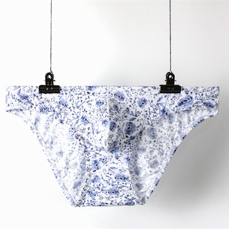 Flower Printed Low Waist Men Briefs Breathable U Convex Pouch